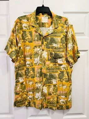Amiani Men's Short-Sleeve Tropical Button-Down Palm Tree Print Shirt